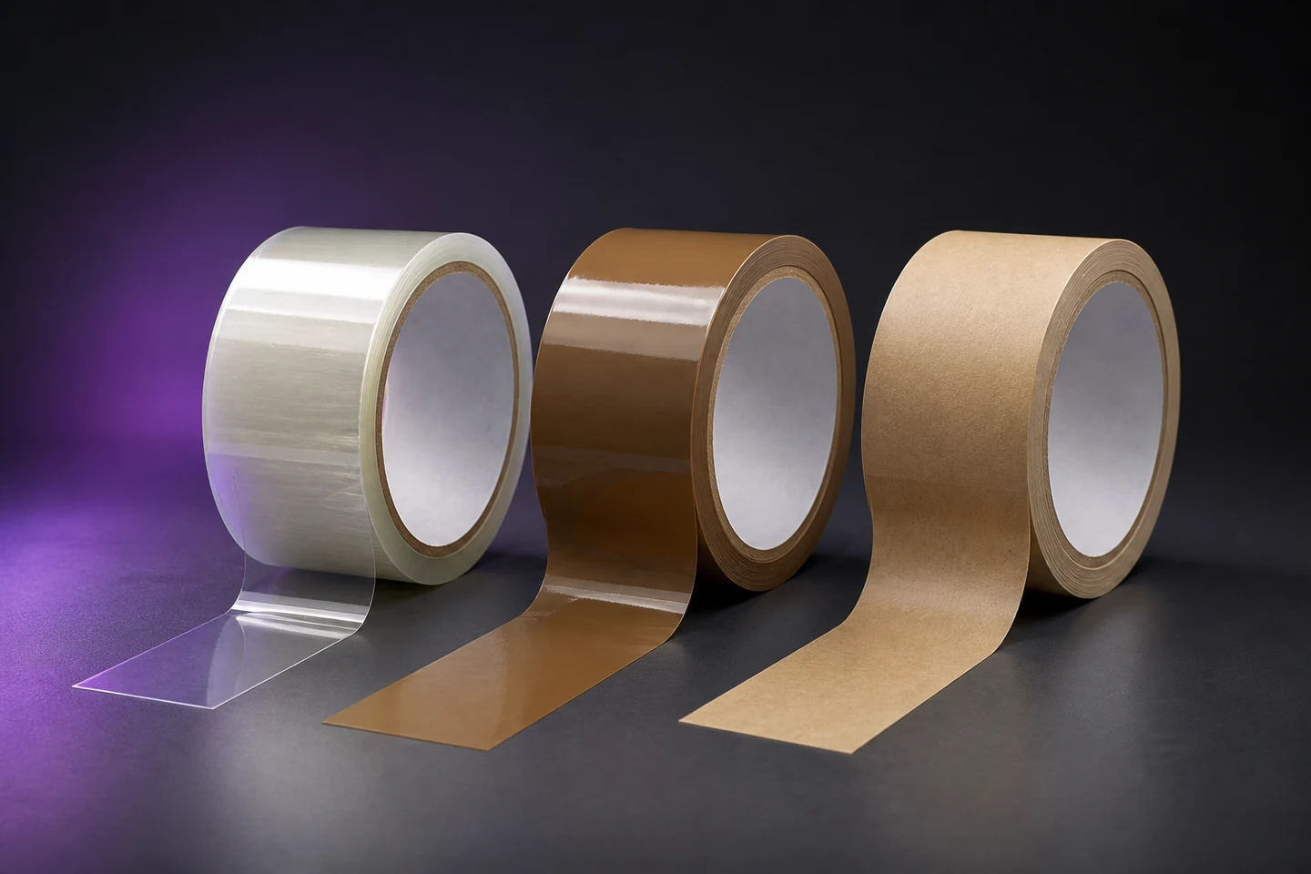 Transparentes und braunes PP-Klebeband sowie Papierklebeband